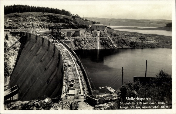Postcard Saalburg Ebersdorf in Thuringia, view of the lead hole barrier, under construction