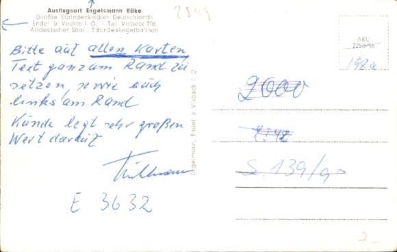 Postcard Endel Visbek in Oldenburg, Gasthaus Engelmannsbäke