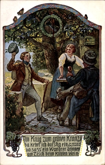 Song Postcard In the Jug at the Green Wreath, Folk Song Card No. 3