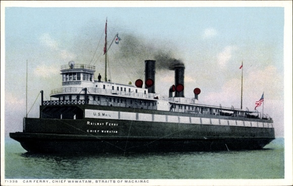 Postcard Car Ferry SChief Wawatam, Straits of Mackinac