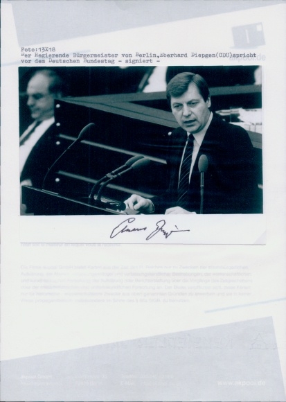 Foto Bürgermeister von Berlin Eberhard Diepgen, Bundestag, Autogramm
