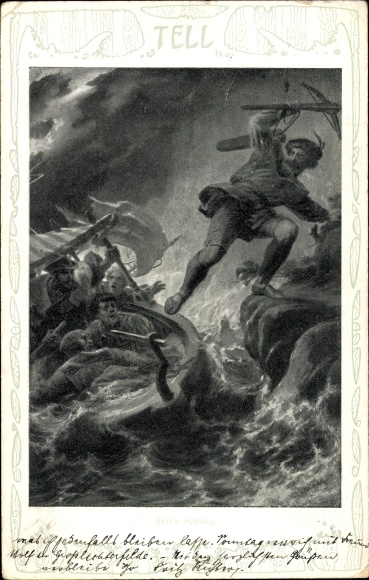 Kunstenaarskaart Wilhelm Tell, de sprong van Tell