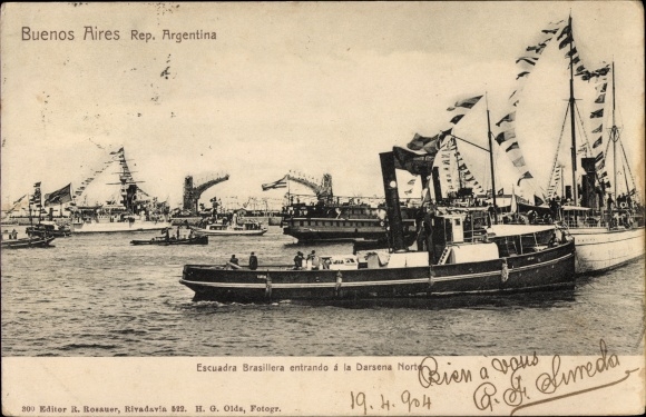 Postcard Buenos Aires Argentinien, Brazilian Squad entering the North Dock