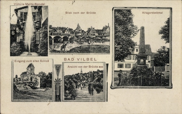 Ak Bad Vilbel in Hessen, oud kasteel, Victoria Melita-bellen, oorlogsmonument