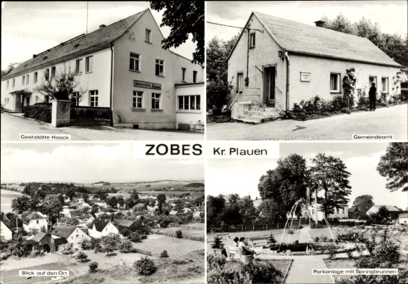 Ak Zobes Neuensalz im Vogtland, restaurant Hoock, stadskantoor, park