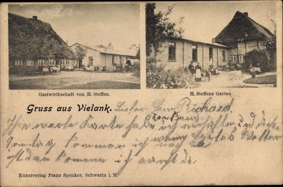 Postcard Vielank in Mecklenburg, inn by H. Steffen, garden