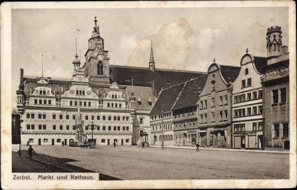 Postcard Zerbst in Anhalt, market, town hall