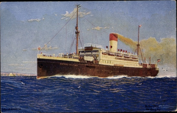 Künstler Ak HSDG Dampfer Antonio Delfino