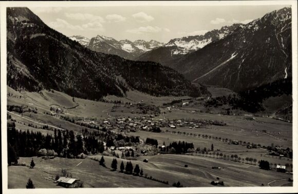 Postcard Bad Oberdorf Bad Hindelang in the Oberallgäu, landscape photograph of mountains, valley, clouds, villages...