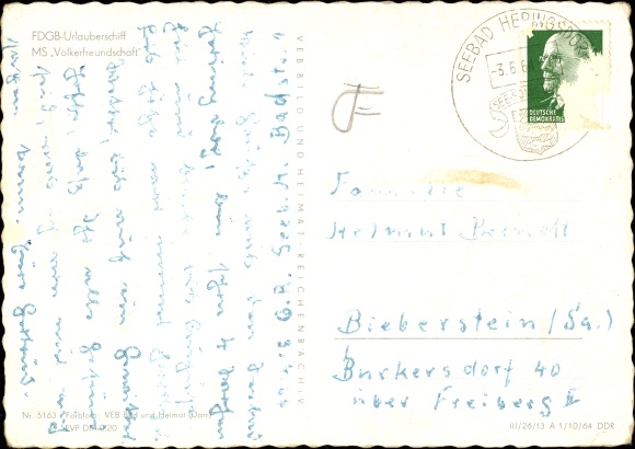 Ak FDGB vakantieschip MS Völkerfreundschaft