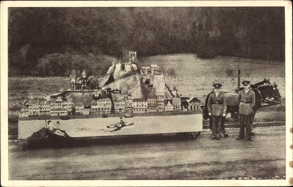 PC Königswinter in the Rhein Sieg district, through the world, model of Drachenfels Castle, H. Keller,A. Pluck