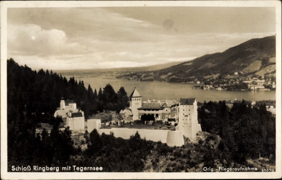 Postcard Kreuth am Tegernsee Upper Bavaria, Castle Ringberg, with Tegernsee