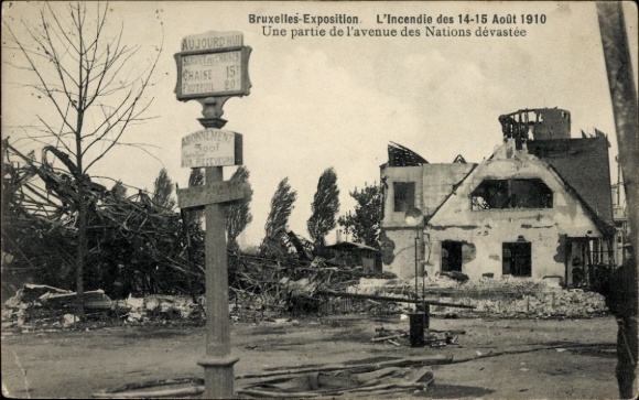 KP Bruksela Belgia, Wystawa Światowa 1910, Avenue des Nations, Po pożarze