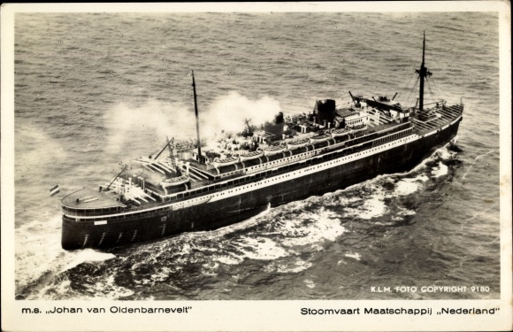 Postcard steamer MS Johan van Oldenbarnevelt, Netherlands Steamship Company
