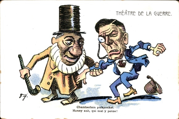 Artist Postcard Theater of War, Chamberlain in the Trap, Caricature, Politician
