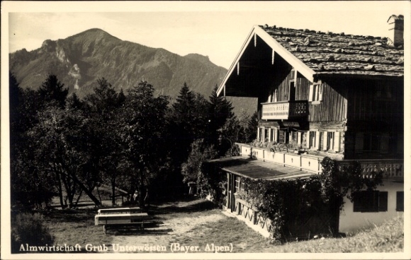 Postcard Unterwössen in Upper Bavaria, Wössner See, Wössener See, Almwirtschaft Grub, Bavarian Alps