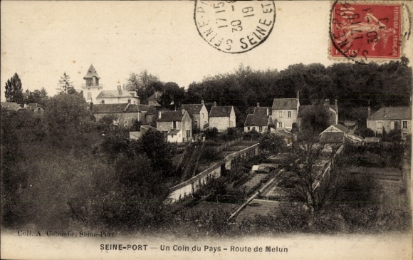 Ak Seine Port Seine et Marne, Un Coin du Pays, Route de Melun