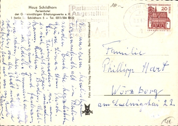Postcard Berlin Wilmersdorf Grunewald Schildhorn, holiday hotel Haus Schildhorn