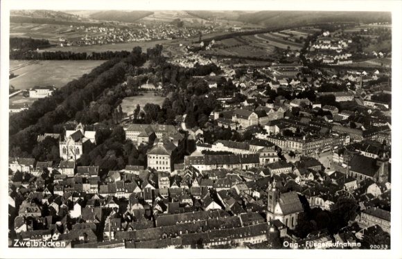 Postcard Zweibrücken, aerial photograph