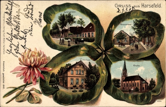 Reliëf Kleeblatt Litho Harsefeld in de wijk Stade, kerk, pastorie, Gartenstraße, Herrenstraße