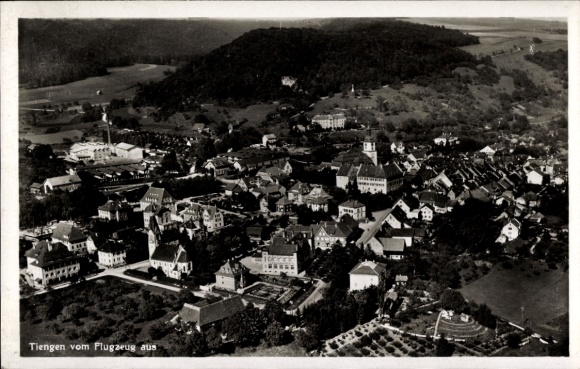 Postcard Tiengen am Oberrhein, aerial photograph
