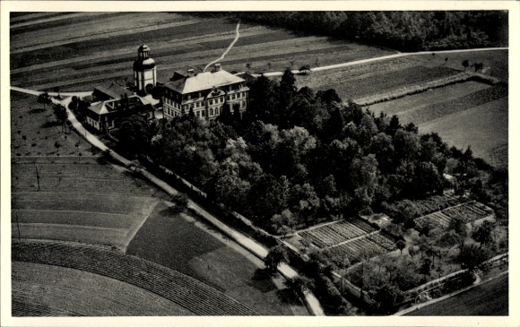 Ak Forchheim in Oberfranken Bayern, Luftaufnahme von Schloss Jägersburg, umgeben von Feldern und 