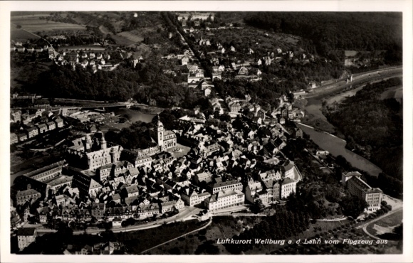Ak Weilburg an der Lahn Hessen, Fliegeraufnahme