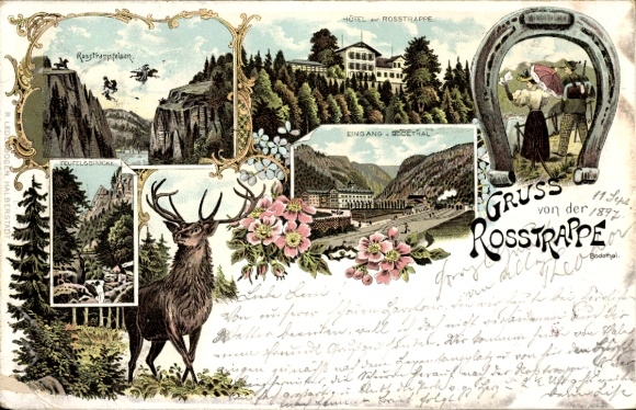 Litho Thale im Harz, Rosstrappe, Rosstrappfelsen, Hotel, Bodetal
