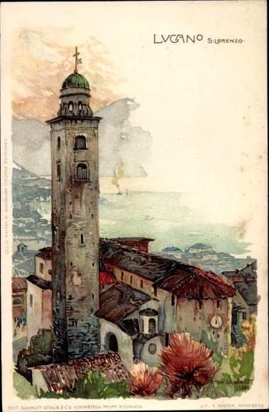 Artist Chromo-Litho Wielandt, Manuel, Lugano Canton Ticino Switzerland, Church of S. Lorenzo