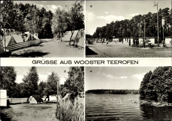 Postcard Wooster Teerofen Neu Poserin in Mecklenburg, campsite, lake, forests, tent camp, nature, free