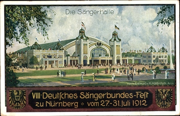 Postal stationery PC Nuremberg in Middle Franconia Bavaria, 8th German Singers&#39; Association Festival 1912, Singers&#39; Hall