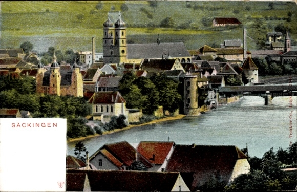 Postcard Bad Säckingen district Waldshut, general view, bridge