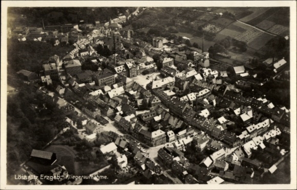 Postcard Rabenau in the Ore Mountains, aerial view of houses, streets, landscape