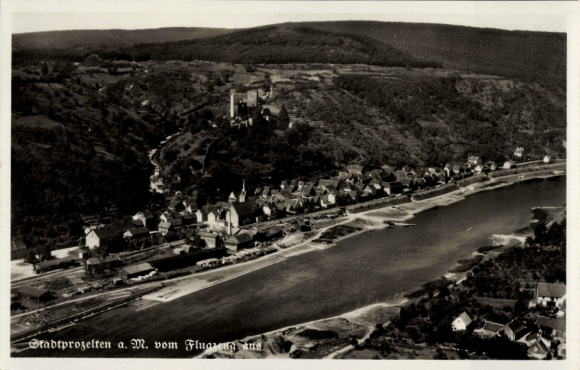 Postcard Stadtprozelten am Main Lower Franconia, aerial photograph