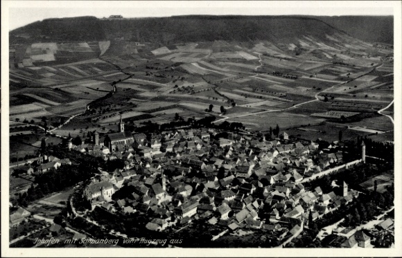 Postcard Iphofen in Lower Franconia, aerial view of vineyards, hills, Scanberg