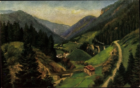 KP artysty Hoffmann, H., Breitnau w Schwarzwaldzie, Höllental w pobliżu wąwozu Ravenna