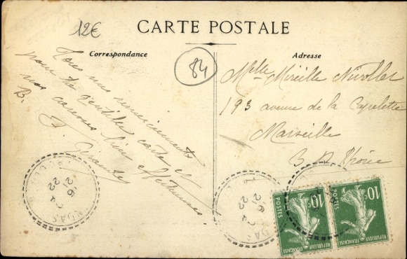 Postcard Montmirail Sarthe, front view of cabins, trees, people,