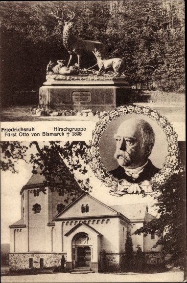 PC Friedrichsruh Aumühle Schleswig Holstein, deer group, crypt chapel, portrait of Bismarck