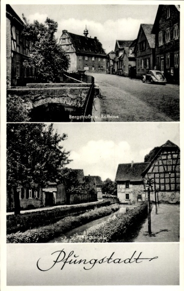 Postcard Pfungstadt Hesse, Bergstrasse, town hall, church mill