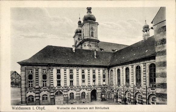 Postcard Waldsassen in the Upper Palatinate, monastery, west side, library