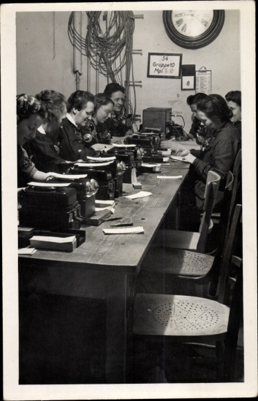 Photo Postcard telephone exchange, telegraph exchange, employees