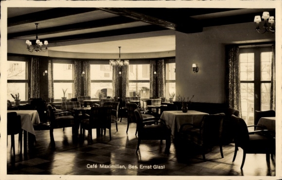 Postcard Gmund am Tegernsee Upper Bavaria, Café Maximilian, interior