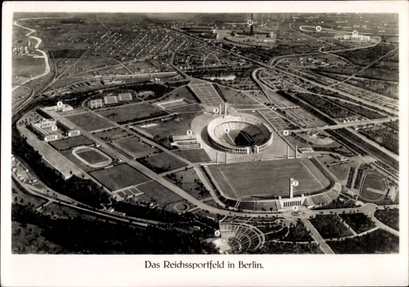 Postcard Berlin, Reich Air Ministry, bird's eye view, Reichssportfeld, Olympic Stadium, Olympi