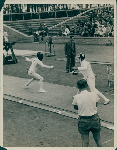 Foto Fünfkämpfer beim Fechten, Schweden von Gyllenstierna und Boismann, Olympia