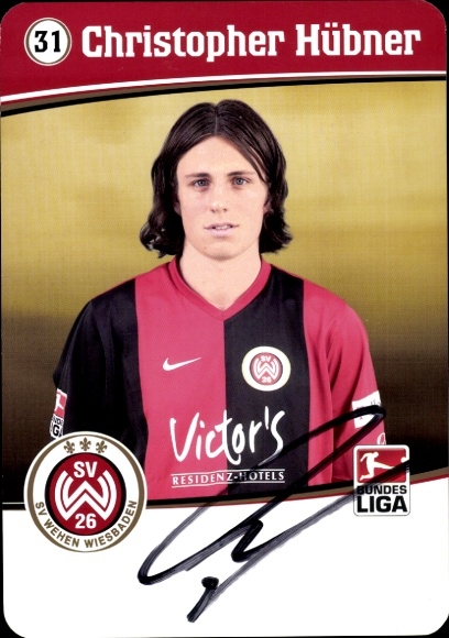 Autograph card footballer Christopher Hübner, SV Wehen Wiesbaden, autograph
