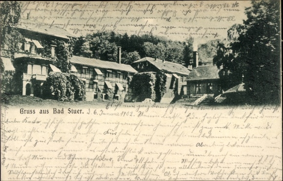 Postcard Stuer in Mecklenburg, partial view of the town