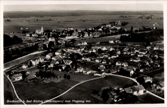 Postcard Bruckmühl in Upper Bavaria, aerial photograph