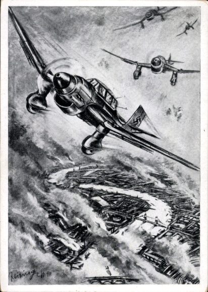 Künstler Ak Reisinger, Georg, Stukas über London, Luftwaffe, Junkers Ju 87 B