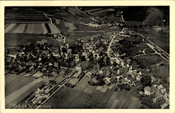 Postcard Fischach in Swabia, aerial photograph
