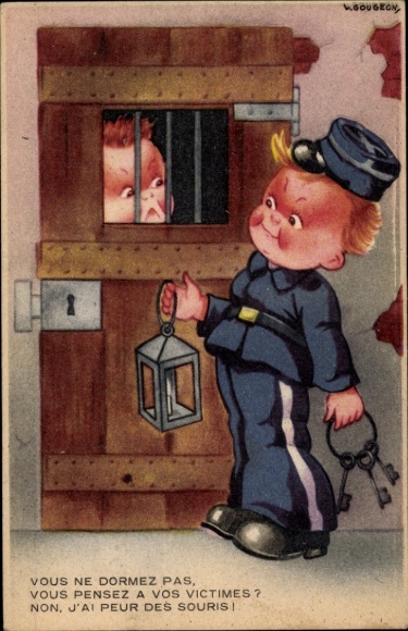 Artist Postcard Gougeon, K., Boy in Prison, Prison Guard